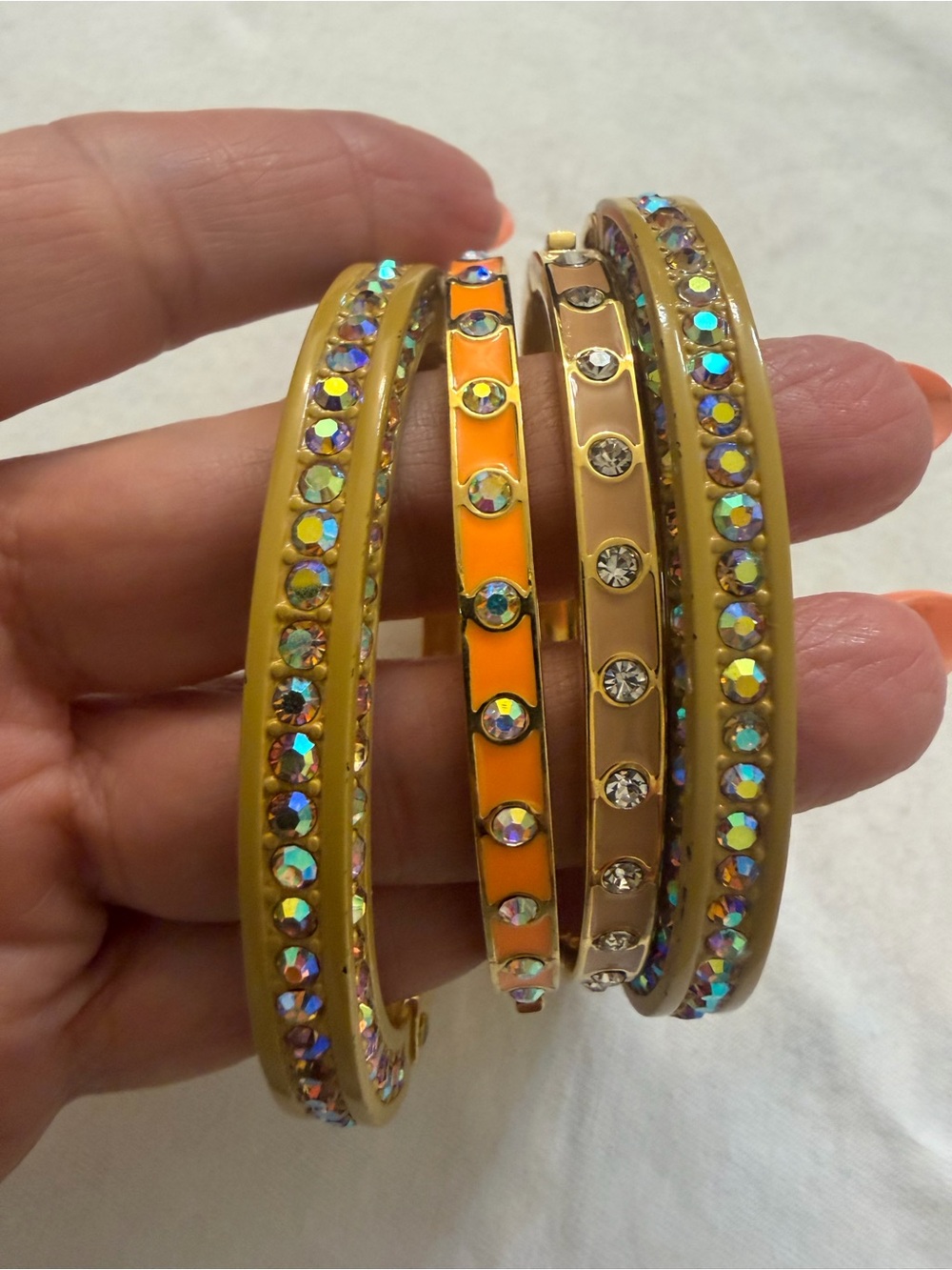 Jcrew Gold-Tone Orange and Gold Crystal Bangle Bracelet Set